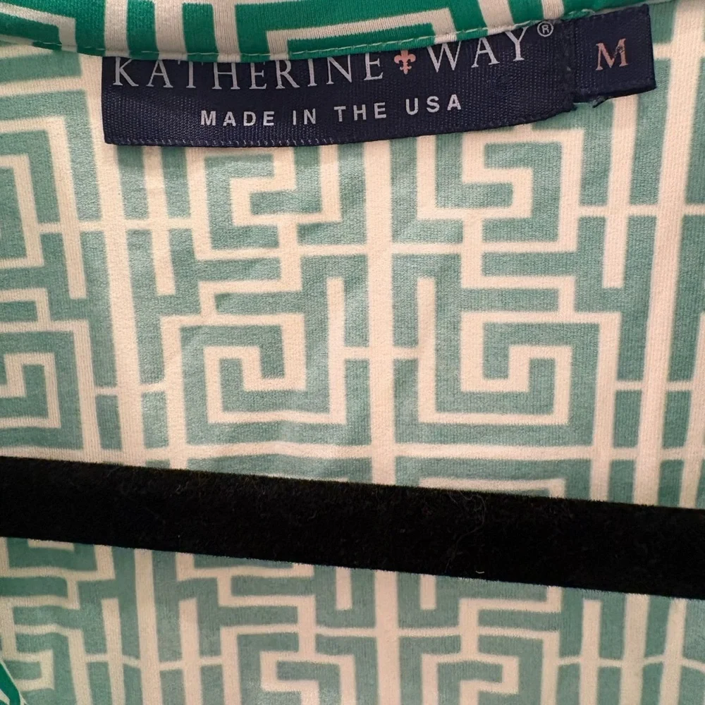 Katherine Way Green and white Greek Key Geometric Print 3/4 sleeve - Picture 3 of 7
